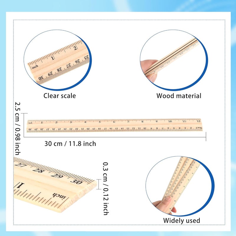 Spaluck 80 Pcs Wooden Ruler Bulk 12 Inch Measuring Wooden Tools with 2 Scales for Students School Teacher Office Handcraft Carving Painting - Image 2
